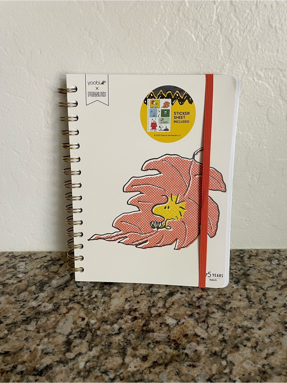 Yoobi Woodstock Notebook with Orange Elastic and Yellow Accent